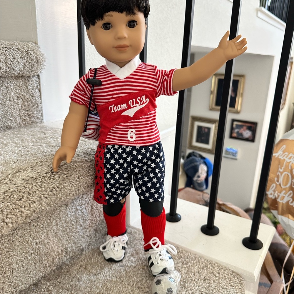 Team USA Red & Navy Kids Doll Outfit - Patriotic Soccer Uniform - 18” Dolls